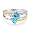 thumbnail image 2 of Gem Stone King 925 Silver and 10K Yellow Gold Swiss Blue Topaz and White Lab Grown Diamond Band Ring for Women (1.12 Cttw, Gemstone November Birthstone, Heart Shape 5MM, Size 8), 2 of 3