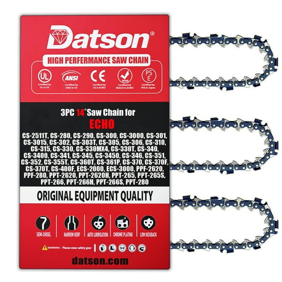3Pack 14 Inch Chainsaw Chain ECHO CS-2511T, CS-280, CS-290, CS-300, CS-3000, CS-301, CS-3015, CS-302, CS-303T, CS-305, CS-306, CS-310, CS-315. 52 Drive Links, .050" Gauge, 3/8" LP pitch