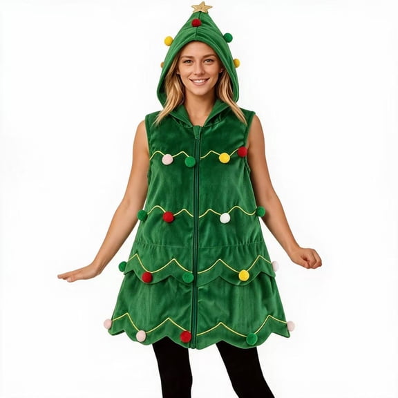 Christmas Dress Up, Women's Green Christmas Tree Costume Top for Adults Performance Dance Shirt Elf Dress Christmas Costumes Cosplay Outfit Christmas Dress Up Festive Holiday Party Role Play