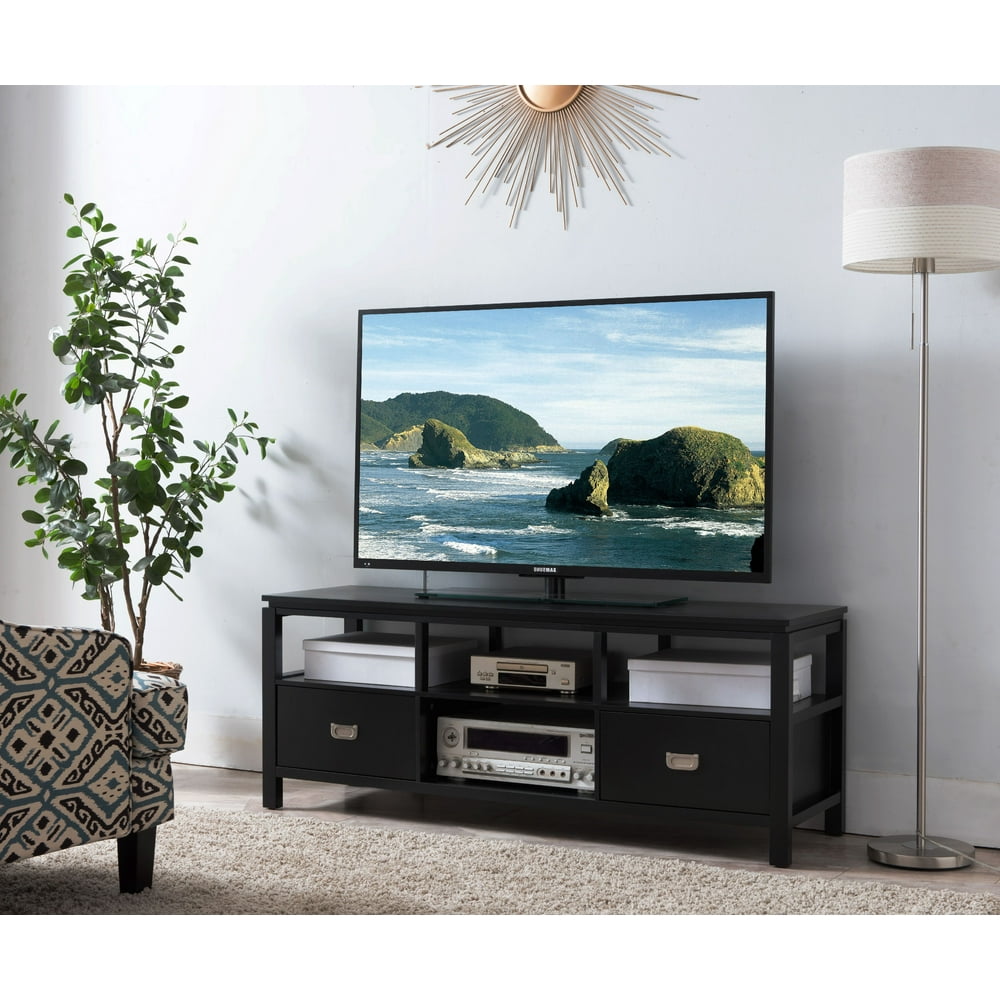 Adelaide 54" Contemporary Storage Entertainment Center, Black Wood