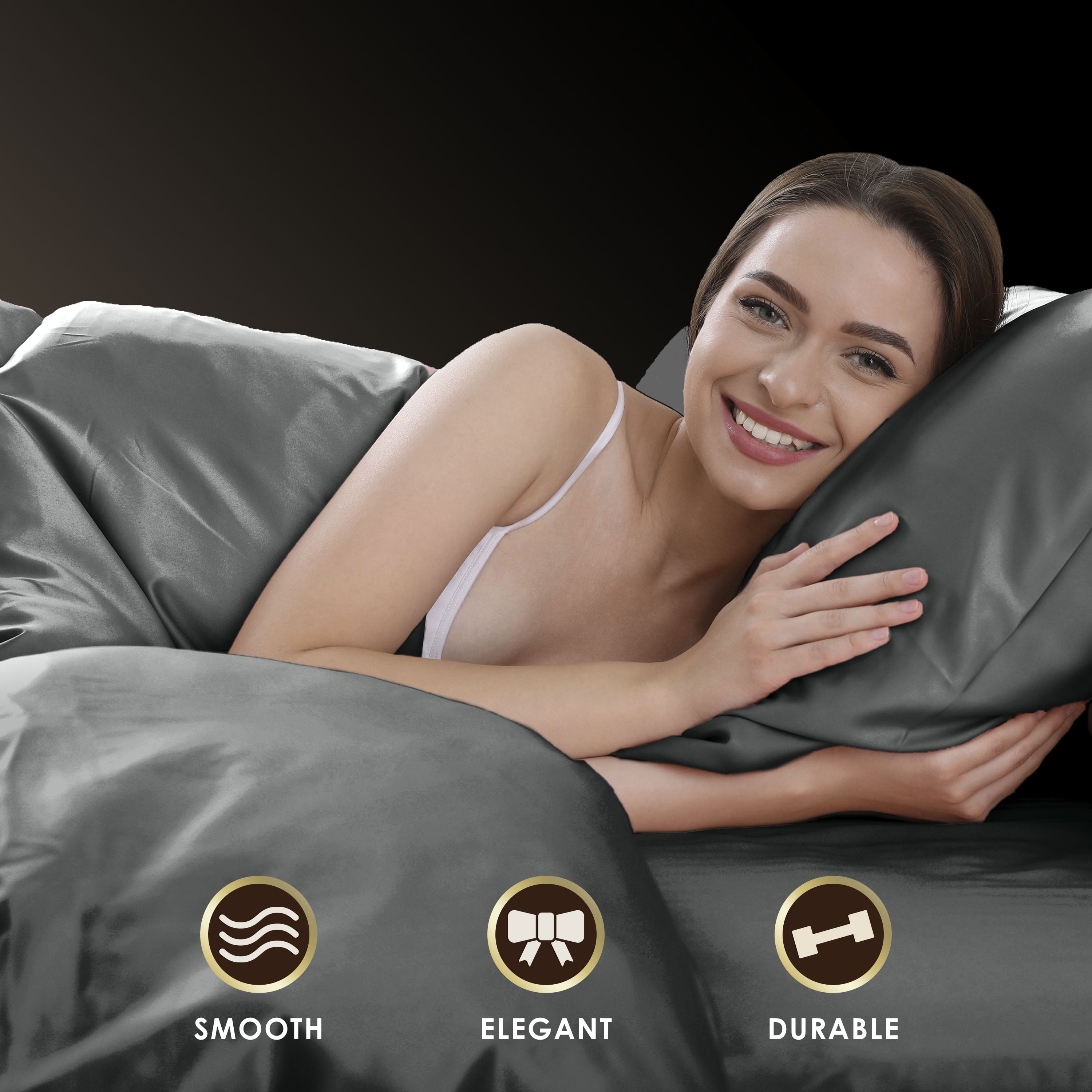Martex Elegance 4-Piece Queen Satin Sheet Set | Silky Smooth | Great for Hair & Skin | Silver