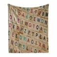 thumbnail image 1 of ABC Puzzle Soft Flannel Fleece Throw Blanket, Macro Real Image of Wooden Alphabet Squares Educational Layout for Learners, Cozy Plush for Indoor and Outdoor Use, 70" x 90", Multicolor, by Ambesonne, 1 of 6