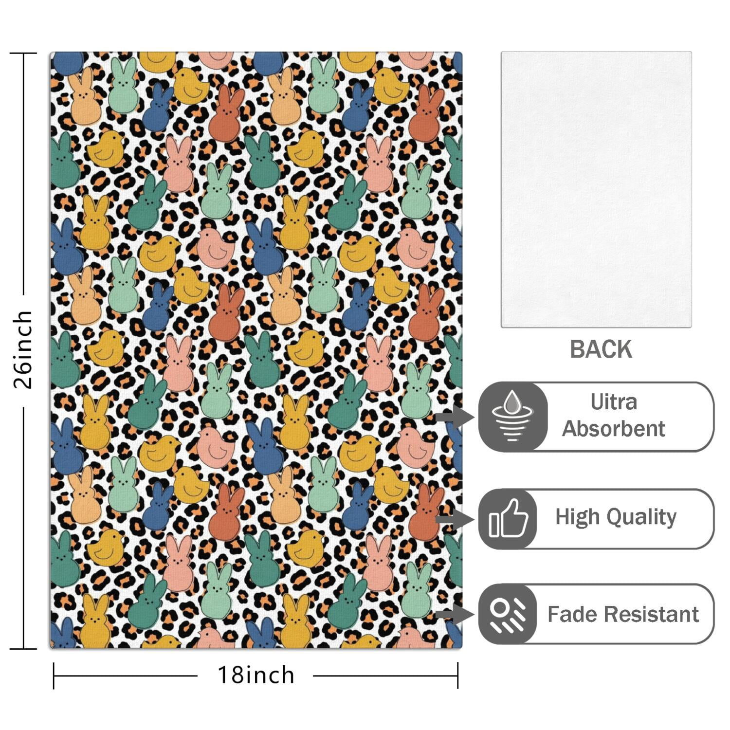 4 Pcs Funny Kitchen Towels, Easter and Leopard White Pattern Microfiber Dish Towels 18"x26", Decorative Tea Towel Set
