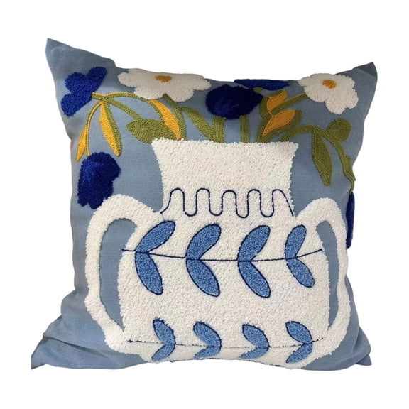 Floral Embroidered Throw Pillow Cover 17x17in - Decorative Sofa Cushion for Living Room, Bedroom, Office, Car - Soft Cotton, Machine Washable