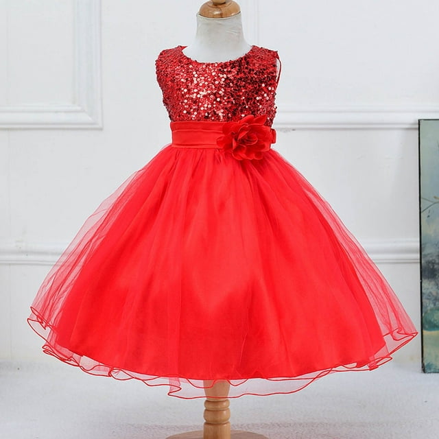 Robes pour Filles Robe Sans Manches en Mousseline à Paillettes pour Enfants Robe de Spectacle Jupe Design Élégant pour