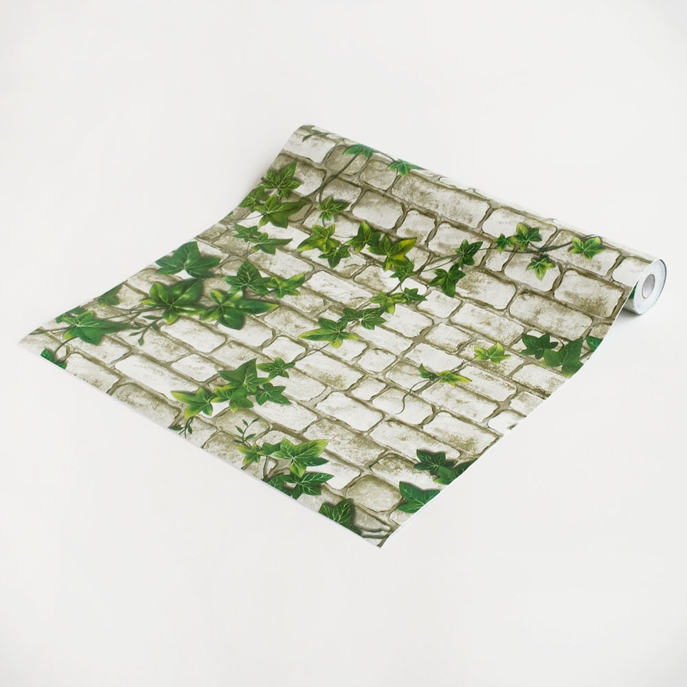 George & Jimmy Vintage Grey Ivy Brick Wall Ivy Wall Stock Self-Adhesive Wallpaper Peel and Stick Wallpaper 17.7"(45cm) by 394"(10m) Grey color