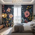 thumbnail image 2 of Wildflowers Blackout Curtains for Bedroom/Living Room, Pinch Pleated Black Out Curtains, Spring Botanical Pastoral Summer Flowers Room Darkening Window Drapes with Hooks 2 Panels, 39"x70", 2 of 8