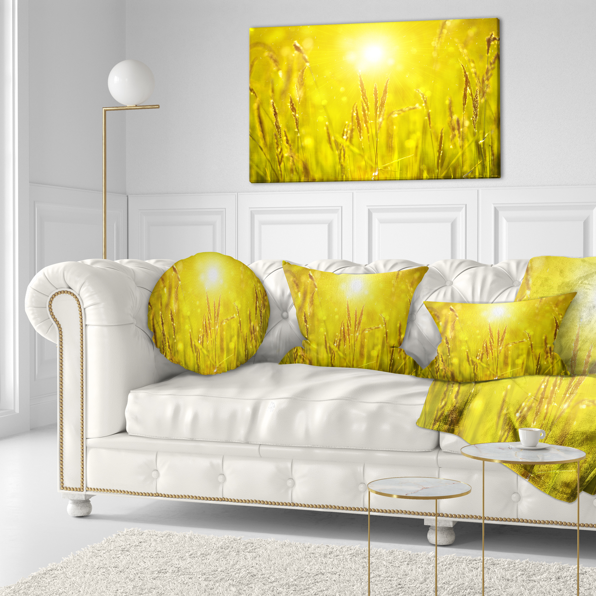 Designart Yellow Grass Flower at Sunset - Landscape Printed Throw Pillow - 12x20