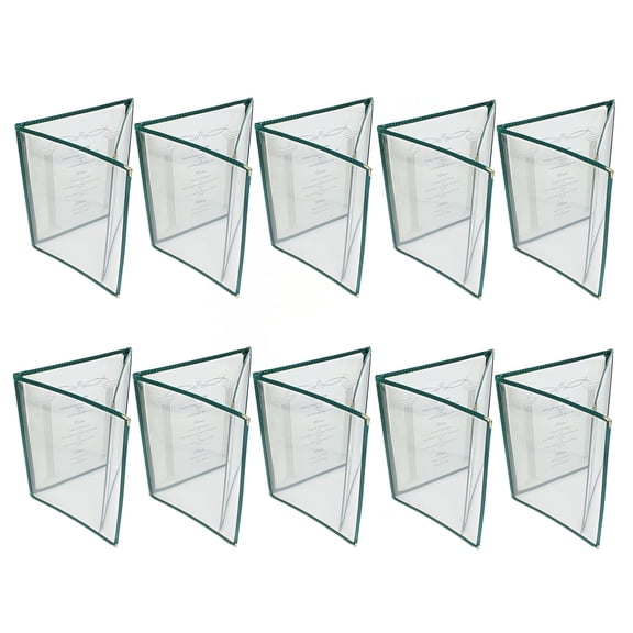 TrueCraftware- Set of 10 Green 8-1/2” x 11” Triple Fold Restaurant Menu Covers 3 Page 6 View Crystal Clear Menu Folder Menu Book Holders for Bar Café Restaurant Book