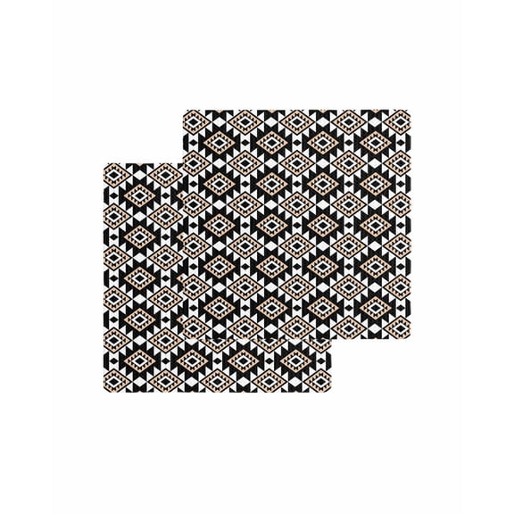 Black Brown Boho Geometric Kitchen Dish Towels for Drying Dishes Set of 2, Southwest Aztec Motifs Waffle Weave Microfiber Terry Hand Tea Bathroom Towels Quick Dry & Absorbent Towel 12x12