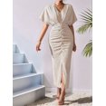 thumbnail image 5 of Osfvolr Womens Metallic Faux Wrap Cocktail Dress Solid Color V-Neck Pleated High Slit Short Sleeve Midi Dress  XL, 5 of 7