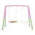 thumbnail image 7 of iRerts Swing Sets for Backyard, 2 Seat Outdoor Swing Set with Saucer Swing and Belt Swing Seats, Heavy-Duty A-Frame Metal Stand for Kids, 330 lbs Weight Capacity, Pink, 7 of 7