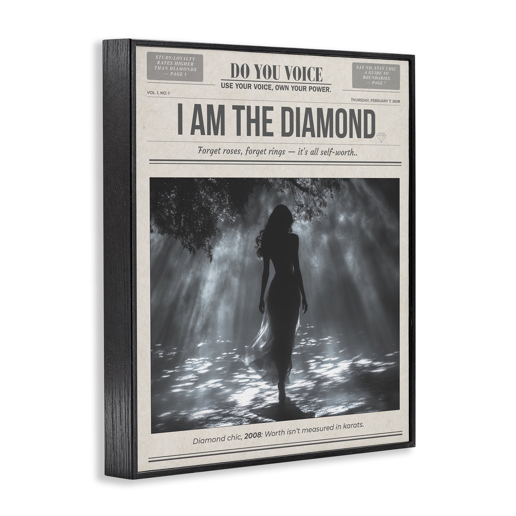 Stupell Industries Diamond Chic Newspaper Black Framed Giclee Art, design by A Barefoot Stylist