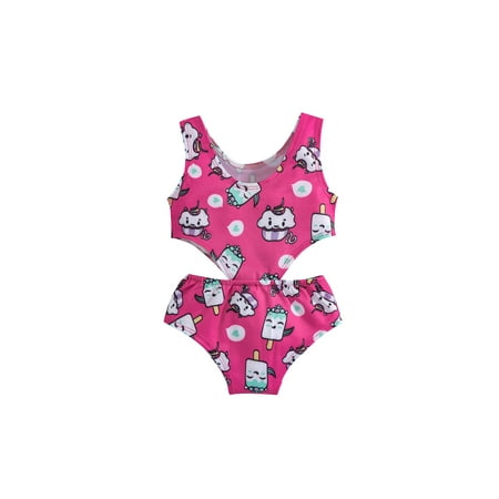 

Bebiullo Infant Baby Girl Swimsuit Ice cream Print One-Piece Bikini Bathing Suit Swimwear Beachwear Summer Rose Red
