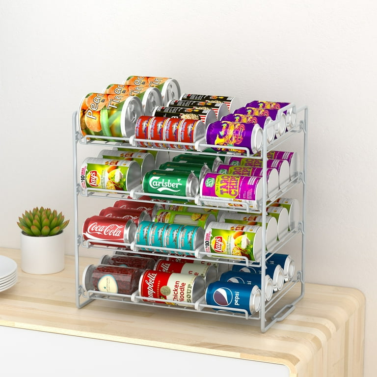 Sulishang 4 Tiers Stackable Can Rack Organizer, Wear-resistant Holds Up to 48 Cans for Kitchen Cabinet and Pantry, Stainless Steel (Silver)