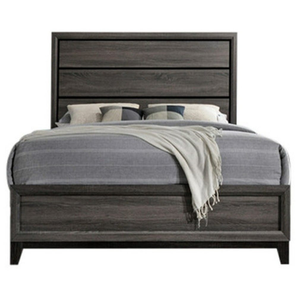 Asheville Panel Bed, Queen, Gray Wood, Modern (Headboard, Footboard