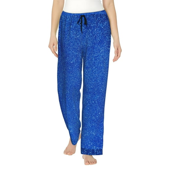 Naloa Blue Glitter Print Women’s Ultra-Soft Comfy Pajama Lounge Pants with Pockets & Drawstring