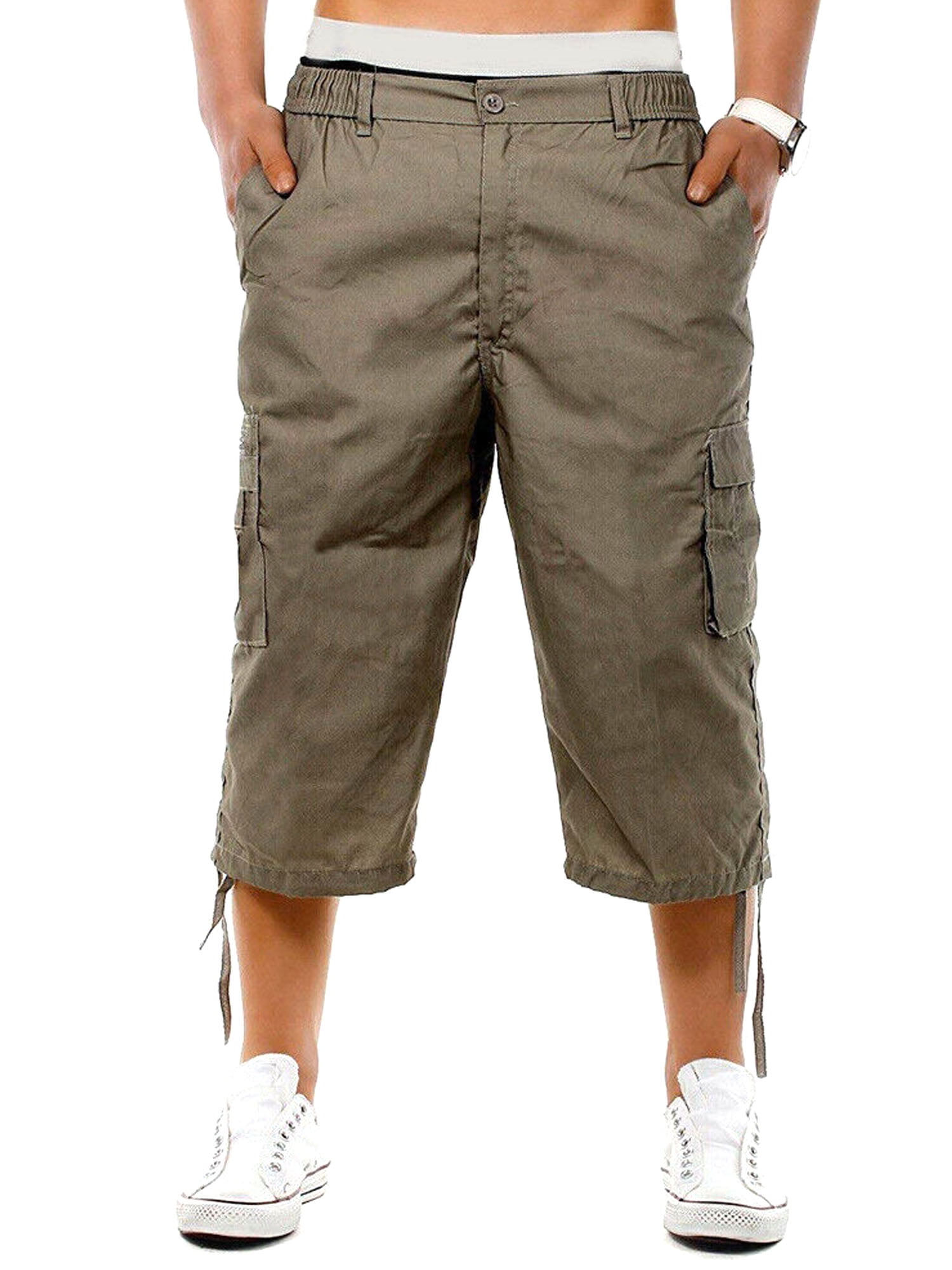 Chickle Mens Straight-Fit Cotton 3/4 Cargo Shorts M Khaki