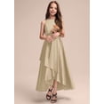 thumbnail image 2 of Drtj 2-14T Junior Flower Girl A-line Scoop Asymmetrical Satin Wedding Bridesmaid Cascading Ruffles Dress, 2 of 6