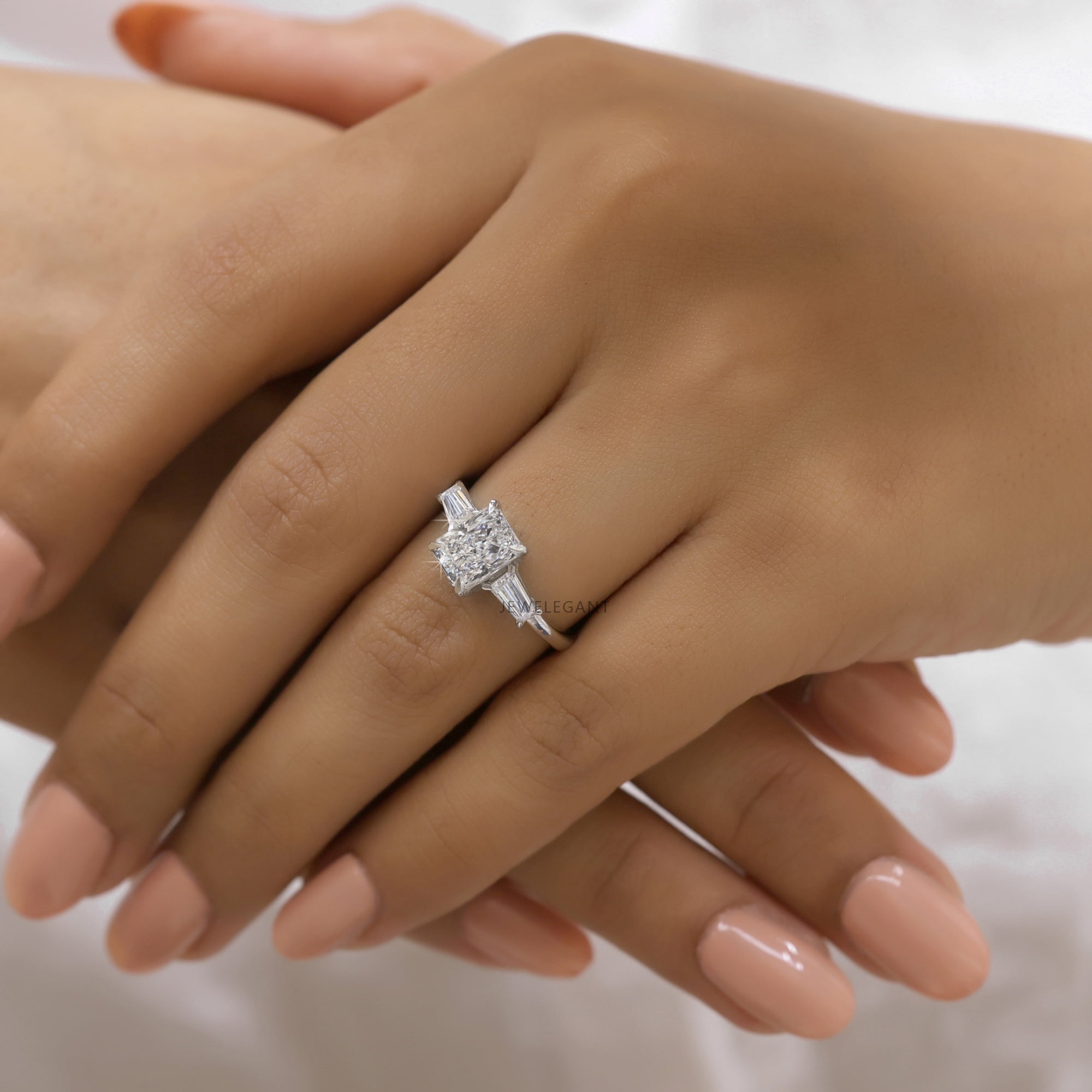 JEWELEGANT 2 Ct Elongated Radiant Cut Moissanite Engagement Ring - Wedding Ring for Women