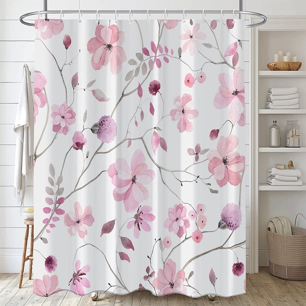 Matsuzay Cortina de ducha de flores de color agua de poliéster en revestimiento impermeable azul de secado rápido no piel Juegos de accesorios de baño YL456-9 180 cm * 180 cm