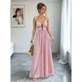 thumbnail image 4 of Women's Striped Halter Maxi Dress Backless Smocked Beach Vacation Boho Dress Pink XL, 4 of 10