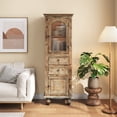 thumbnail image 4 of AENKYO 59" Tall Farmhouse Storage Cabinet, Rustic Wood Accent Chest w/ Reeded Glass Door & 2 Drawers, Rustic Wood, 4 of 8