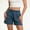 Blue, variant on Women's Casual Solid Color Mid Waist Straight Leg Denim Shorts with Patch Pockets Elastic Comfort M