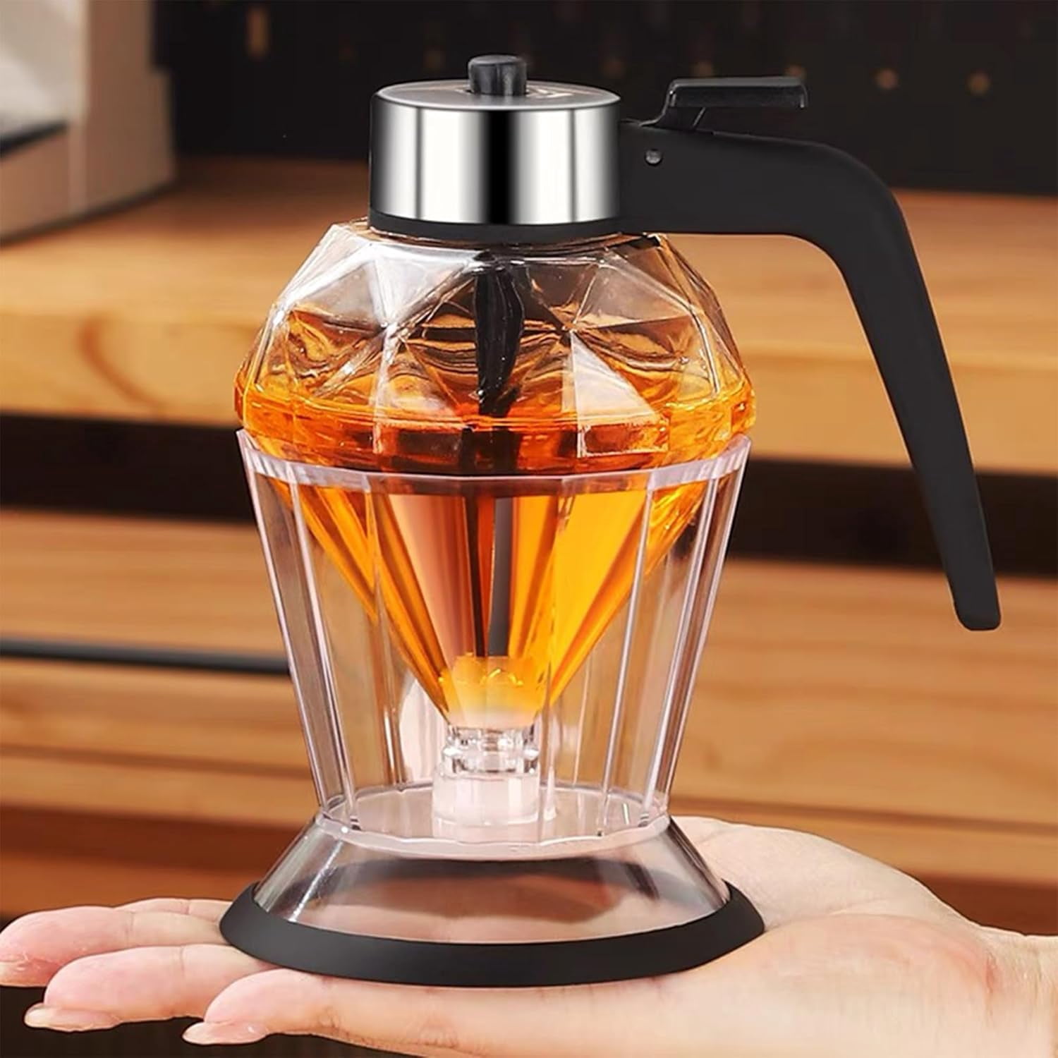 Glass Honey Dispenser: 200ML No Drip Honey Dispenser with Stand, Maple Syrup Dispenser, Honey Jar Container Holder Dispenser, Honey Squeeze Bottle Honey Pot for Coffee or Tea