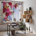 thumbnail image 5 of Pink Red Roses Kitchen Curtains 63 Inch Length, Spring Floral Butterflies Abstract Tiers Curtains for Living Room Berdoom Bathroom, Light Filtering Drapes Window Treatment 2 Panels 42"Wx63"L, 5 of 8