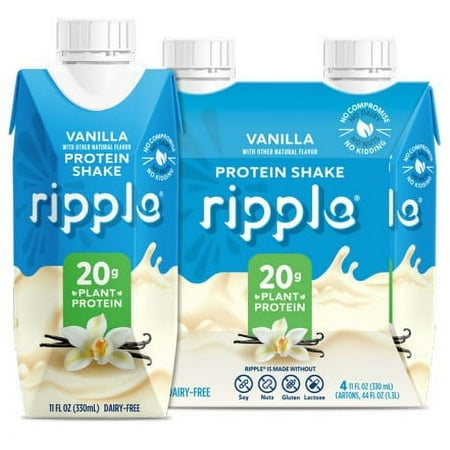 Ripple Vanilla Vegan Protein Shake, Shelf Stable, 4 Pack
