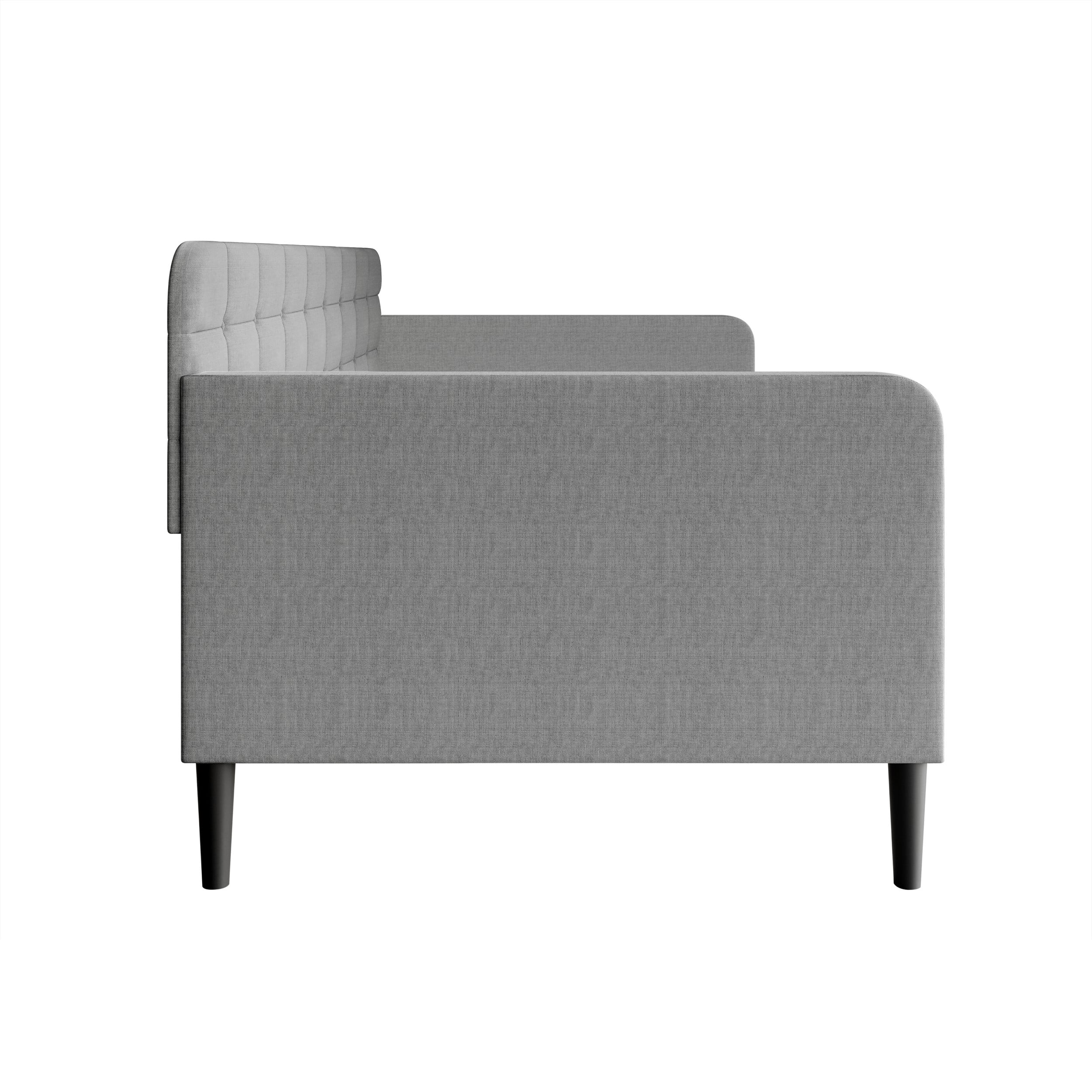 Home Design Fallon Twin Daybed with Velvet Upholstery, Foam Padding, Square Arms, Biscuit-Style Button Tufting, Stylish Seating and Sleeping Solution, Gray