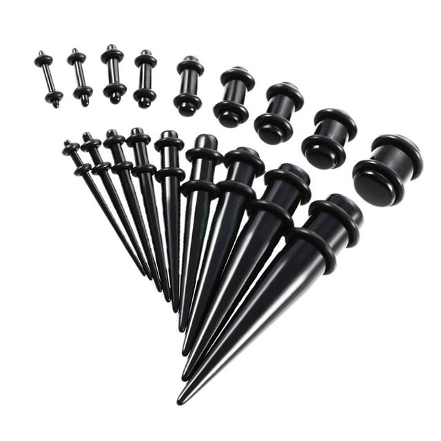 lionlar 18 Pieces Ear Knife Stretching Kit Plugs Taper 14G-00G Expander Black