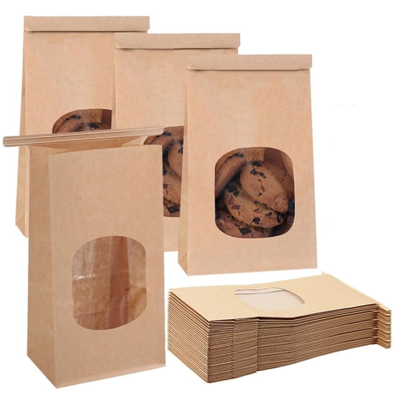 25Pcs Bakery Bags with Window, Dingrich Small Kraft Paper Bags for Bread Cookie Nuts Sweets, Brown with Sealing Wire, Biscuits Candy Bags for Wedding, Christmas, Birthday Gifts (3.54 x 2.36 x 6.69in)