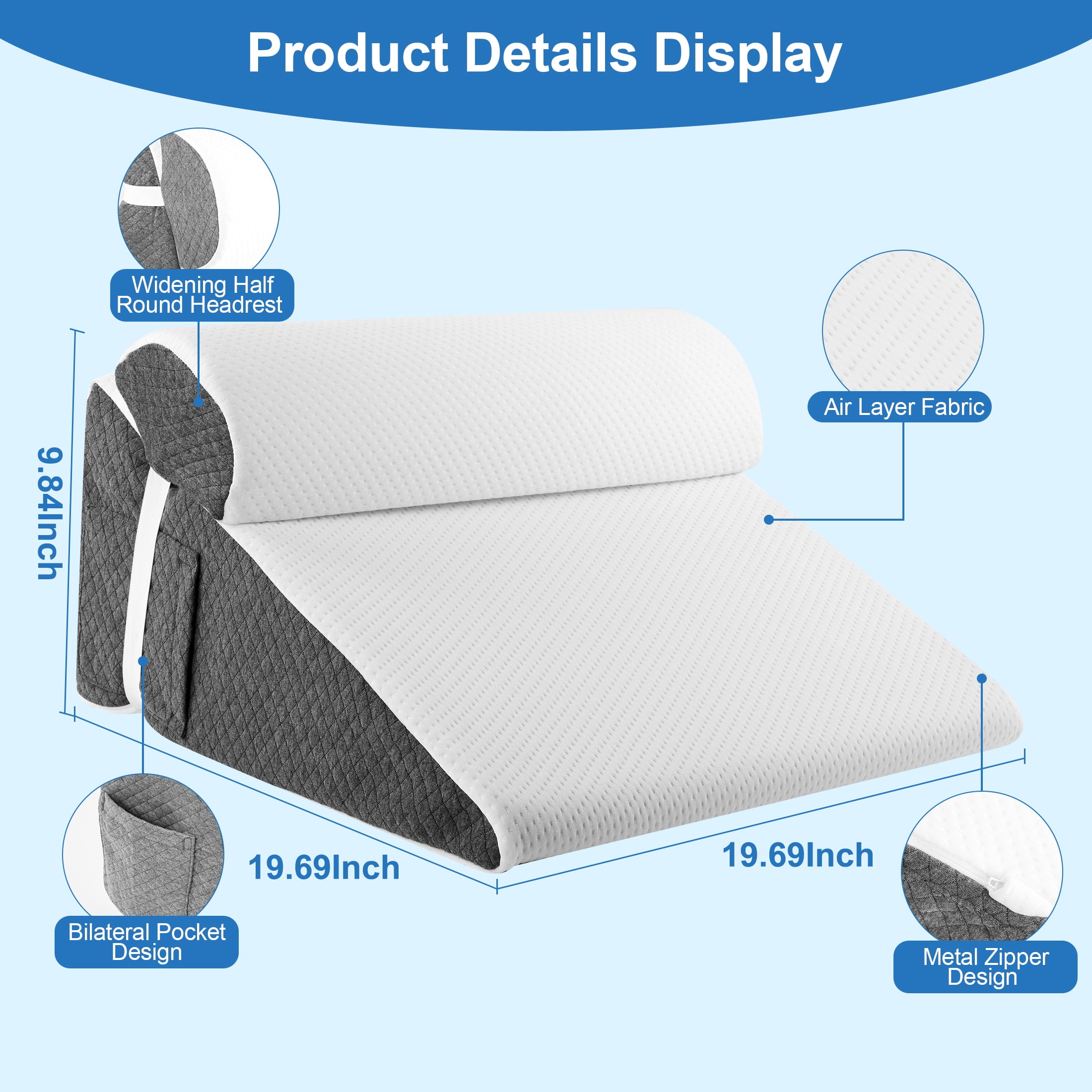 WANALIT 2PCS Orthopedic Bed Wedge Pillows Set for After Surgery,Adjustable Pillow Wedge for Sleep Apnea, Acid Reflux, Snoring, Post Surgery Recovery and Back Pain Relief,White/Grey