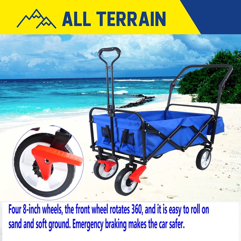 Chariot Pliable HTTMT Bleu - 4 Roues - Utilitaire Extérieur Courses - Neuf