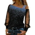 thumbnail image 1 of Pompotops Women's Pullover Long Sleeve Mesh Splicing Rounder Neck Tops, 1 of 5