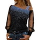 thumbnail image 1 of Jersey de mujer de manga larga con empalme de malla y cuello redondo Pompotops  FGAJ1972, 1 of 5