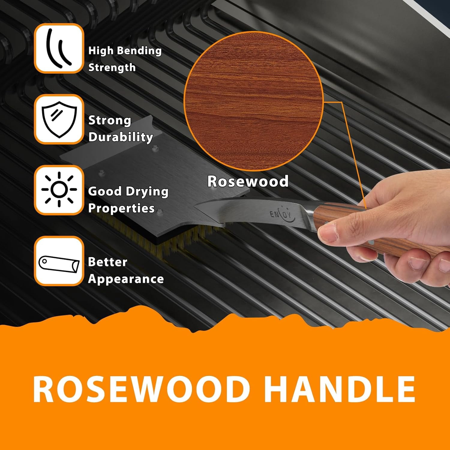 Grill Brush and Scraper for Barbecue, 17" Outdoor Grill, Extended Rosewood Handle 2 Replaceable Copper Wire Heads, Cleaning Accessories Most
