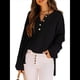 thumbnail image 3 of Suéteres de Gran Tamaño para Mujer, con Mangas Largas de Murciélago, Cuello en V Holgado, Botones, Estilo Henley, Jersey de Punto. Negro XL, 3 of 6