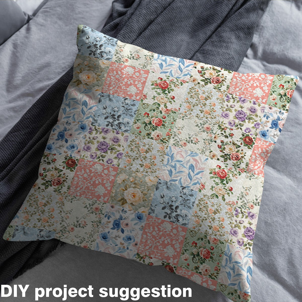 Feelyou Dreamy Rose Fabric by the Yard 2 Yards for Girls, Rustic Garden Flower Room Decor Fabric by the Yard, Vintage Floral Patchwork Fabric for Sewing, Lightweight Room Decor