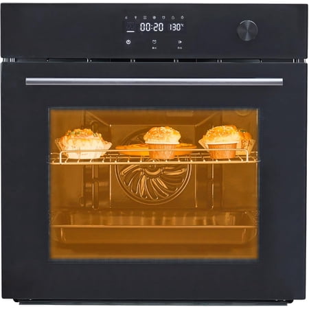 24" Single Wall Oven - Built-in Electric, 11 Cooking Modes, 3000W, 240V, 2.5 CF Convection, Stainless Steel, Touch Control, Timer, Safety Lock