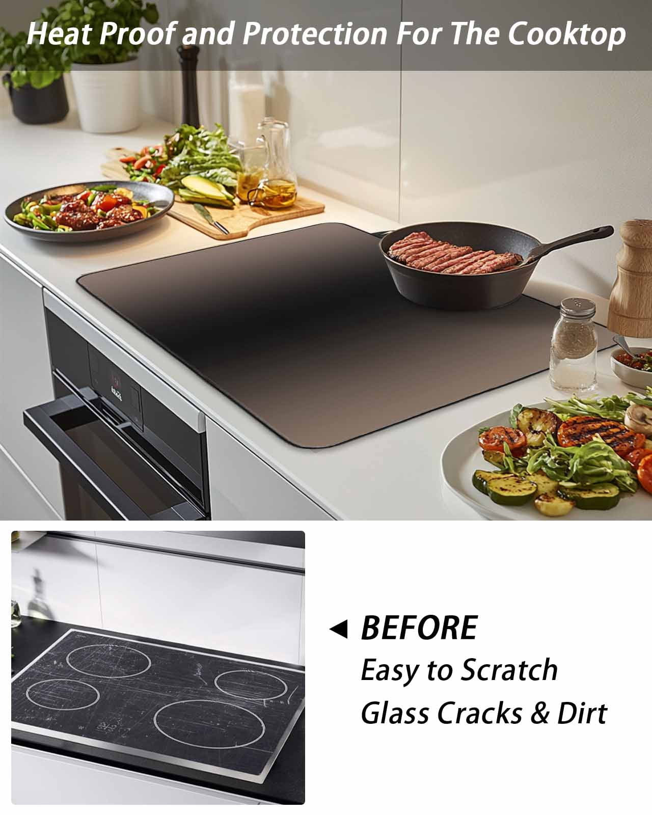 Stove Top Covers for Electric Stove, Brown Black Ombre Glass Stovetop Cover Protector, Modern Gradient Abstract Art Induction Cooktop Protector Oven Mat for Kitchen Countertop 24"x21"