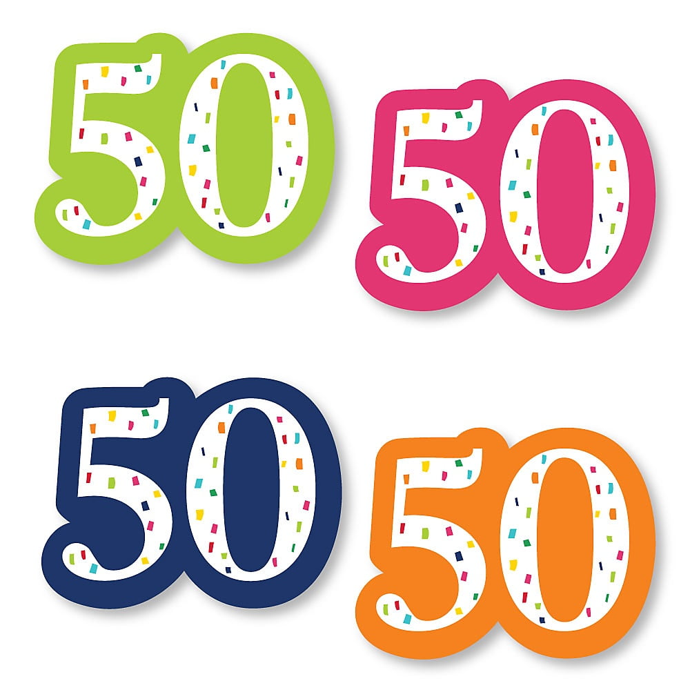 50th Birthday - Cheerful Happy Birthday - DIY Shaped Colorful Fiftieth Birthday Party Cut-Outs - 24 Count