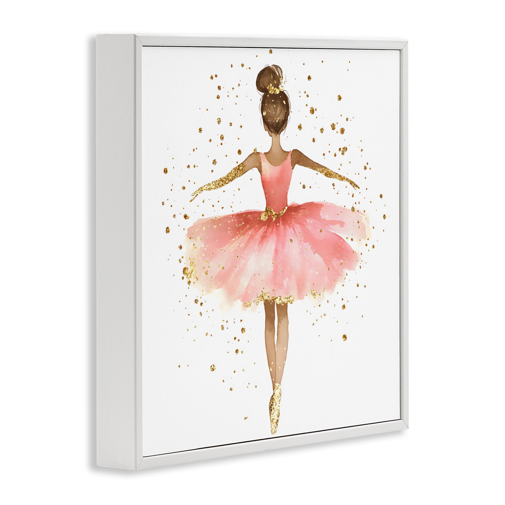 Stupell Industries Ballerina with Gold Glitter White Framed Giclee Art, design by Creative Studio