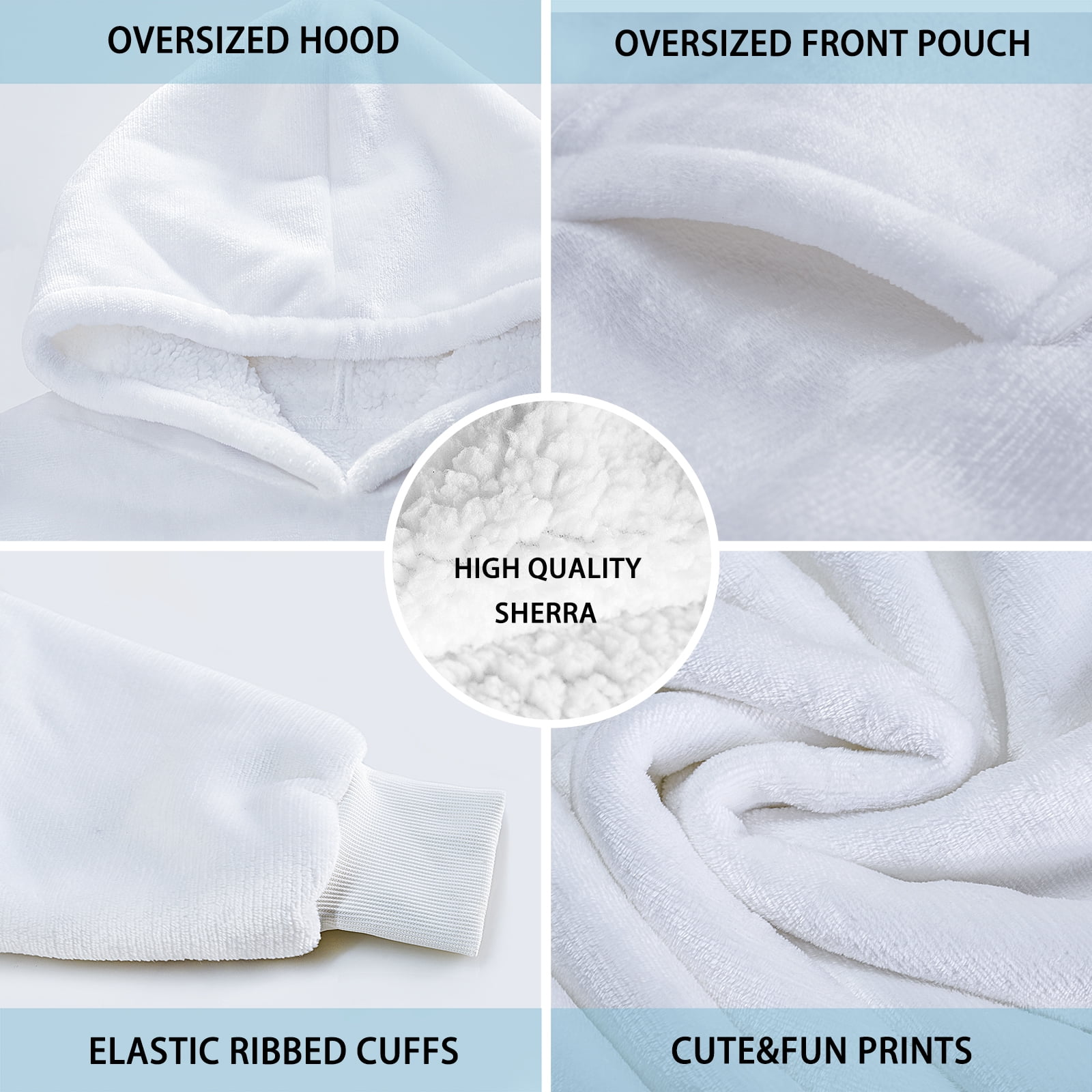 Oversized Wearable Blanket Hoodie,Green White Daisy Sunflower Pattern Sherpa Blanket Hoodie with Super Pockets,Super Warm Fuzzy Pullover for Women & Men