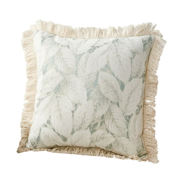 Ohufall Linen Leaf Fringed Pillowcase - For Living Room/Home Sofa Cushion, Natural Texture Enhances Home Decor