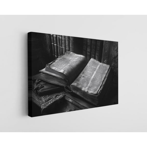 Black and White Old Book Canvas Wall Art - High-Quality Vintage Photography Print - Handcrafted Classic Decor - Modern Wall Art - Gift for Home or Office