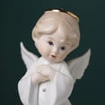 thumbnail image 3 of Figuras de ángel de cerámica coleccionables para acentos de decoración del hogar, pequeñas estatuas de jardín blancas, querubines, esculturas de sala de estar, mesas, decoración de niña bebé, jardín, JAMW Sencillez, 3 of 5