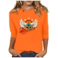 thumbnail image 1 of Dadaria T-Shirt Femme Orange Manches 3/4 Col Rond Grande Taille Été Chandail Blouses TG, 1 of 5